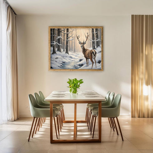 Posterizer 1 pcs-majestic deer in snowy winter scene-oil painting style-4-Art for Animal Lovers-Landscape & Nature Art-Decor for Home & Office- un...