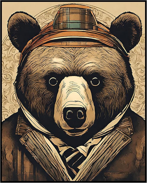 Posterizer 1 pcs-angry bear in work clothes-abstract art 1-Art for Animal Lovers-Abstract & Modern Art-Decor for Home & Office- unframed wall art...