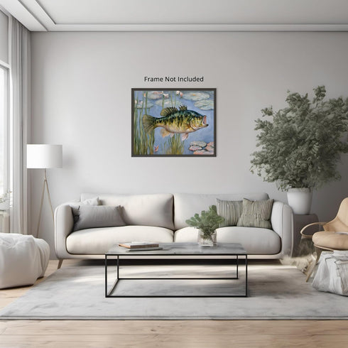 Posterizer 1 pcs- a pond and little bass fish-Art for Animal Lovers-Landscape & Nature Art- Living Room Bedroom Decor- unframed wall art...