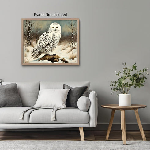 Posterizer 1 pcs-snowy winter scene of a white owl-oil painting style 5-Art for Animal Lovers-Landscape & Nature Art-Decor for Home & Office- unfr...