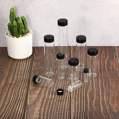 PATIKIL 5mL Reagent Media Bottle, 10 Pack Round Glass Storage Bottles Plastic Screw Cap for Lab Home, Clear...