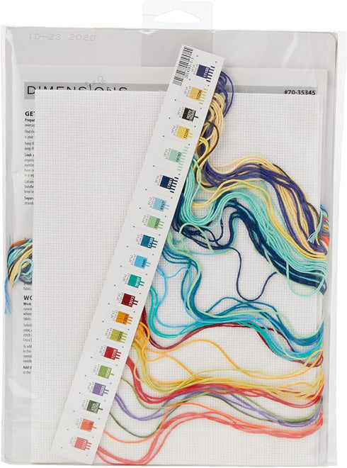 Dimensions 70-35345 'Love Is' Counted Cross Stitch Kit for Beginners, 14 Count White Aida Cloth, 6'' x 18'', Blue...