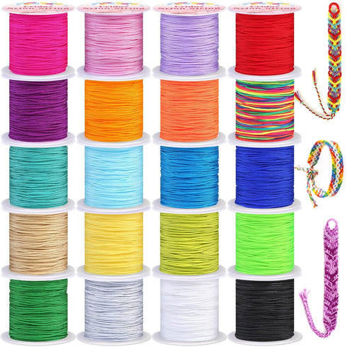 Nylon String for Bracelets, Cridoz 20 Rolls Chinese Knotting Cord Nylon Beading Thread for Kumihimo, Braided Bracelets, Beading, Necklaces, Macram...