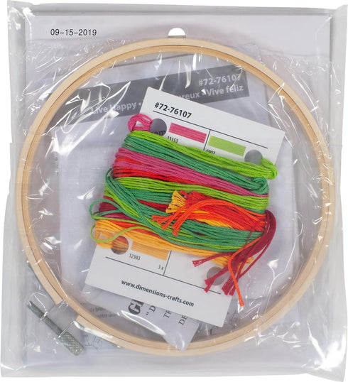 Dimensions 72-76107 Live Happy Needlepoint Embroidery Kit with 6" Bamboo Hoop......