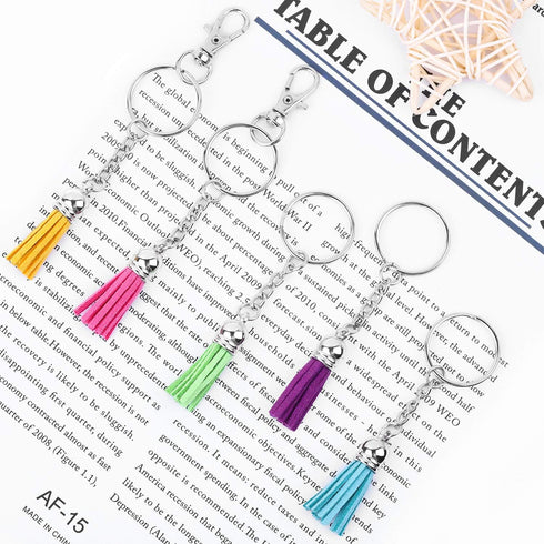 Keychain Tassles, Cridoz 300pcs Bulk Keychains Ring Set Includes 50pcs Tassels for Crafts, 50pcs Keychain Clips, 50pcs Key Chain Rings, 100pcs Jum...