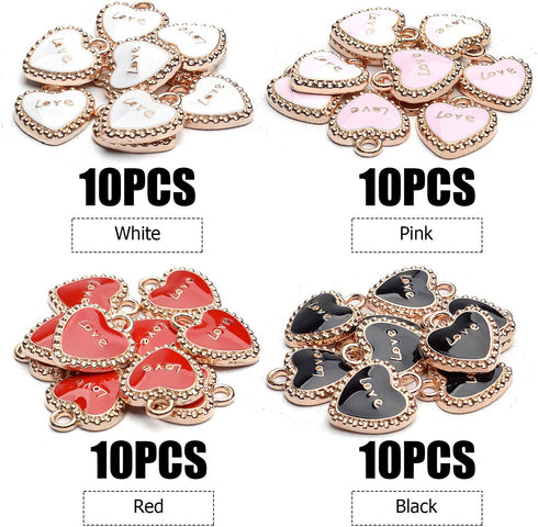 Aylifu Heart Pendant Charms, 40pcs Enamel Love Charms Alloy Heart Shaped Pendants Jewelry Findings Craft Supplies for Necklace Bracelet Keychain M...