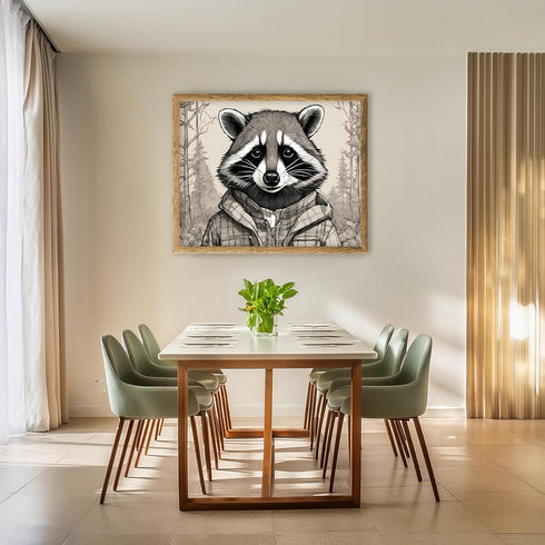 Posterizer 1 pcs- Black and white portrait of a raccoon with a jacket-Art for Animal Lovers- Gift for Men Women Entrepreneur Teens-Living Room Bed...