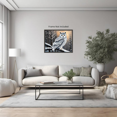Posterizer 1 pcs-owl in nature-winter snowy scene in oil painting style-2-Art for Animal Lovers-Landscape & Nature Art-Decor for Home & Office- un...