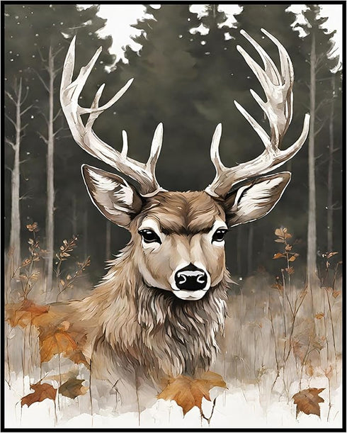 Posterizer 1 pcs- A deer in Autumn with the background of tall trees-Art for Animal Lovers-Landscape & Nature Art- Gift for Men Women Teens-Decor ...