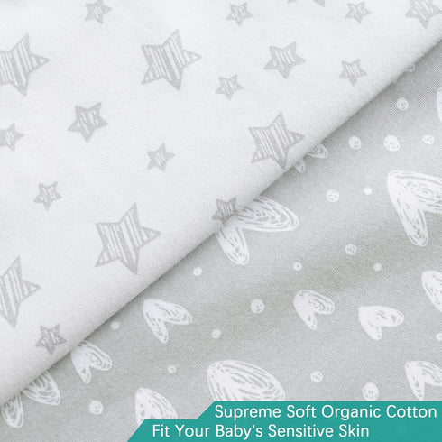 Waterproof Changing Pad Cover 2 Pack, 100% Cotton Change Table Cover Sheets, Ultra Soft, Unisex White Grey Star Print...
