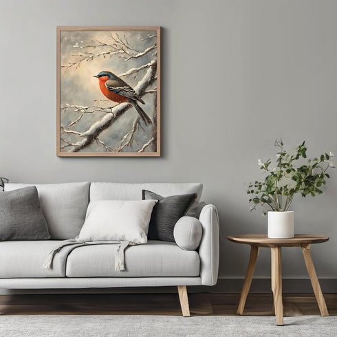 Posterizer 1 pcs-little bird in snowy winter scene-oil painting style -8-Art for Animal Lovers-Landscape & Nature Art-Decor for Home & Office- unf...