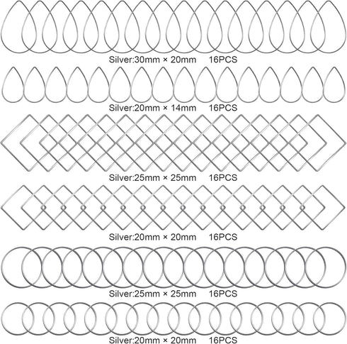 PAGOW 96Pcs Earring Hoop Jewelry Making, Hypoallergenic Teardrop Square Round Silver Earrings Beading Hoop Bulk for DIY Crafts Accessories Supplie...