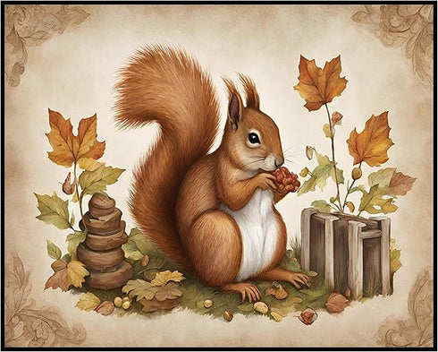 Posterizer 1 pcs- A squirrel eating nuts on the ground-Art for Animal Lovers-Floral Botanical Art- Gift for Men Women Entrepreneur Teens-Living Ro...