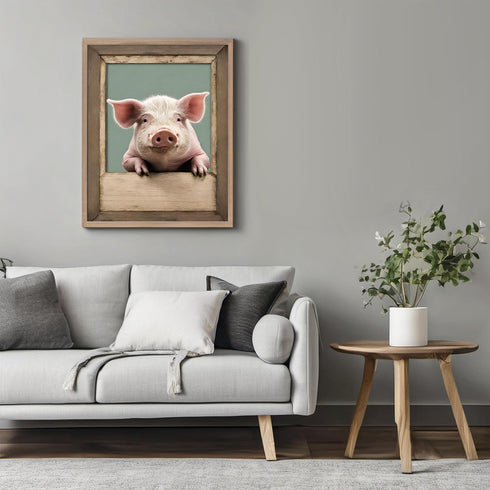 Posterizer 1 pcs- Cute piglet on a wooden frame-Art for Animal Lovers-Kids Room Art-Gift for Daughter, Son, Kids-Living Room Bedroom Decor- unfram...