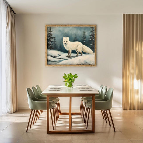 Posterizer 1 pcs-white arctic fox in snowy winter scene-oil painting style 5-Art for Animal Lovers-Landscape & Nature Art-Decor for Home & Office-...