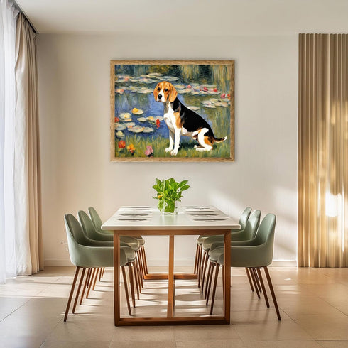 Posterizer 1 pcs- cute dog near a pond-Art for Animal Lovers-Landscape & Nature Art- Living Room Bedroom Decor- unframed wall art...