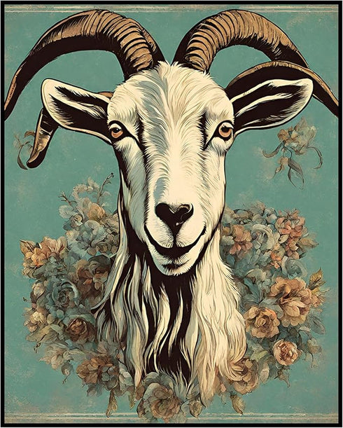 Posterizer 1 pcs-abstract retro goat poster with blue background 1-Art for Animal Lovers-GIft for Men Women Teens-Decor for Home & Office- unframe...