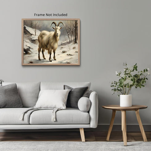 Posterizer 1 pcs-goat in snowy winter nature-oil painting style 6-Art for Animal Lovers-Landscape & Nature Art-Decor for Home & Office- unframed w...