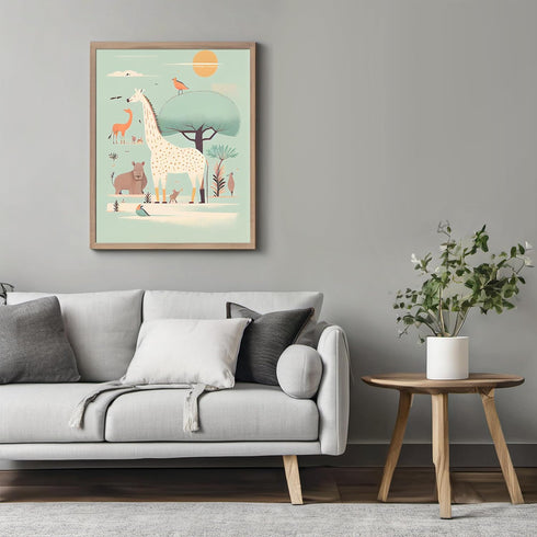 Posterizer 1 pcs-mint safari animals-Art for Animal Lovers-Kids Room Art-Gift for Daughter, Son, Kids-decor for nursery toddlers kids room- UNFRAM...