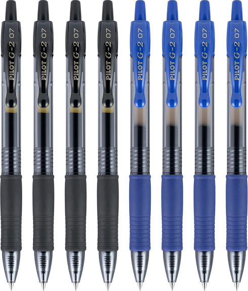 Pilot, G2 Premium Gel Roller Pens, Fine Point 0.7 mm, Blue, Black, Pack of 8...