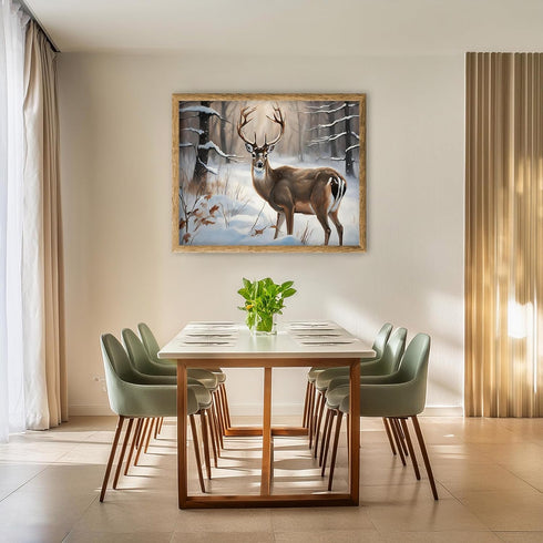 Posterizer 1 pcs-majestic deer in snowy winter scene-oil painting style-1-Art for Animal Lovers-Landscape & Nature Art-Decor for Home & Office- un...