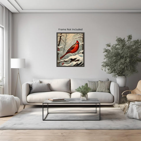 Posterizer 1 pcs-little bird in snowy winter scene-oil painting style -3-Art for Animal Lovers-Landscape & Nature Art-Decor for Home & Office- unf...
