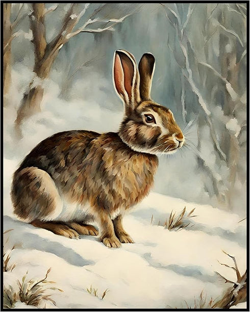 Posterizer 1 pcs-cute bunny in snowy winter scene -4-Art for Animal Lovers-Landscape & Nature Art-Decor for Home & Office- unframed wall art...