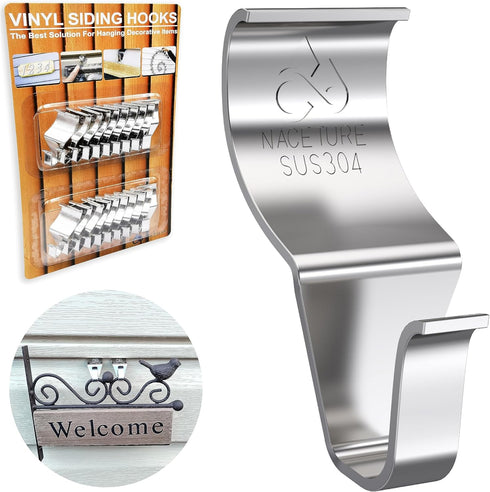 NACETURE Heavy Duty Vinyl Siding Hooks 20 Pack for Hanging Decor, No Hole Needed - Horizontal & Vertical Siding...