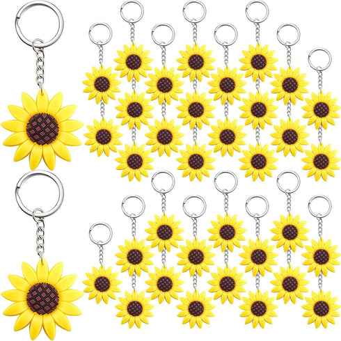 WILLBOND Sunflower Keychains Pendants Backpack Hanging Sunflower Button Key Ring for Summer Birthday Party Favor (36 Pieces)...