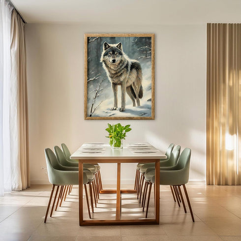 Posterizer 1 pcs-gray wolf in snowy wintery nature-oil painting style -8-Art for Animal Lovers-Landscape & Nature Art-Decor for Home & Office- unf...