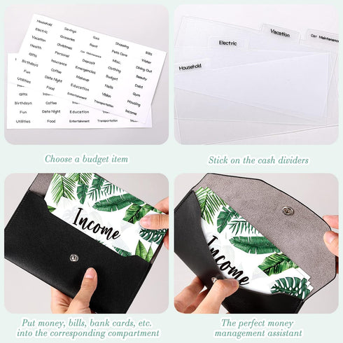 11 Pieces Cash Envelope Wallet PU Leather Cash Envelopes Cash Wallet Reusable Budget Envelope Cash Dividers for Wallets with Cash Envelope Tab Sti...