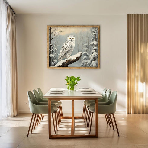 Posterizer 1 pcs-snowy winter scene of a white owl-oil painting style 1-Art for Animal Lovers-Landscape & Nature Art-Decor for Home & Office- unfr...