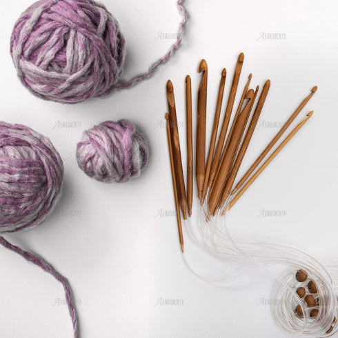 AUEAR, Set of 12 Size Bamboo Knitting Needles Tunisian Afghan Crochet Hook with Plastic Cable 3mm to 10mm Carpet Rug Weave Carbonized (Clear)...
