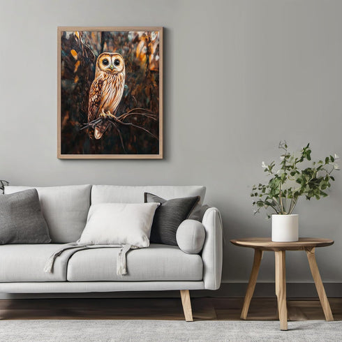 Posterizer 1 pcs-painting style-cute solitary owl on a branch-Art for Animal Lovers-Landscape & Nature Art-Living Room Bedroom Decor- unframed wal...