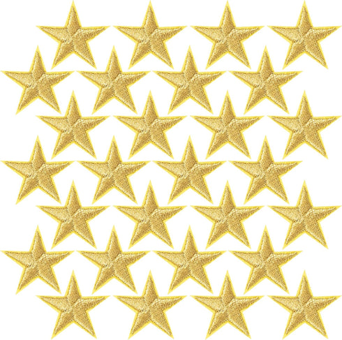 PAGOW 30pcs Gold Star Iron on Patch, Sew on Star Embroidered Patches, Iron on Fabric Patches, Appliques Embellishments Star Patches for Hats, Jack...