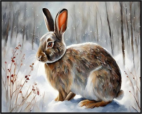 Posterizer 1 pcs-bunny in snowy winter nature-oil painting style 2-Art for Animal Lovers-Landscape & Nature Art-Decor for Home & Office- unframed ...