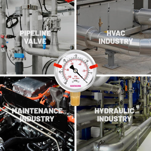 -30inHg-0 Glycerin Filled Pressure Gauge, 2-1/2" Dial Size, Stainless Steel Case, with Red Range Mark, 1/4" NPT Lower Mount, for Measuring Air Com...