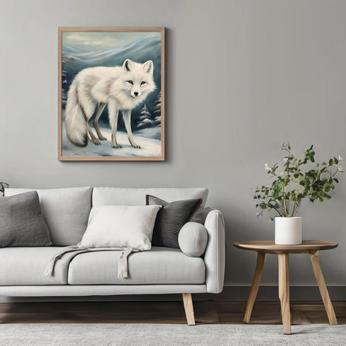 Posterizer 1 pcs-white arctic fox in snowy winter scene-oil painting style 6-Art for Animal Lovers-Landscape & Nature Art-Decor for Home & Office-...