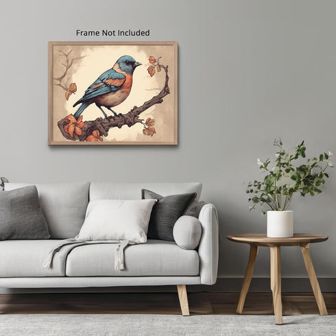 Posterizer 1 pcs- Blue and orange bird with a rustic background-Art for Animal Lovers- Gift for Men Women Entrepreneur Teens-Living Room Bedroom D...