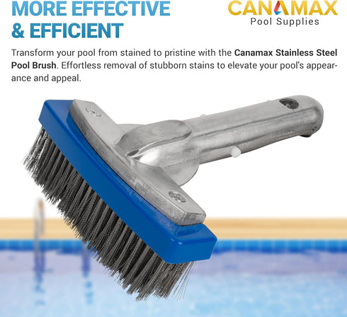 Canamax Heavy Duty 5in Pool Brush - Aluminium Handle with Stainless Steel Bristle Wire - 5" Swimminh Pool Brush, High-Efficiency for Pool Walls, T...