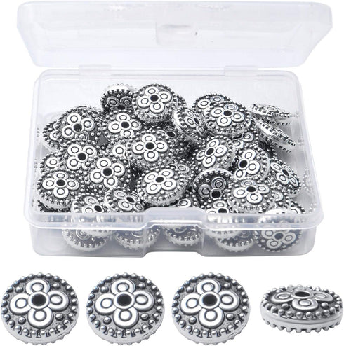 50pcs 10mm Alloy Antique Silver Spacer Bead Flower Bead Spacers European Spacers Jewelry Spacer Charms with A Box for Bracelet Necklace Jewelry Ma...