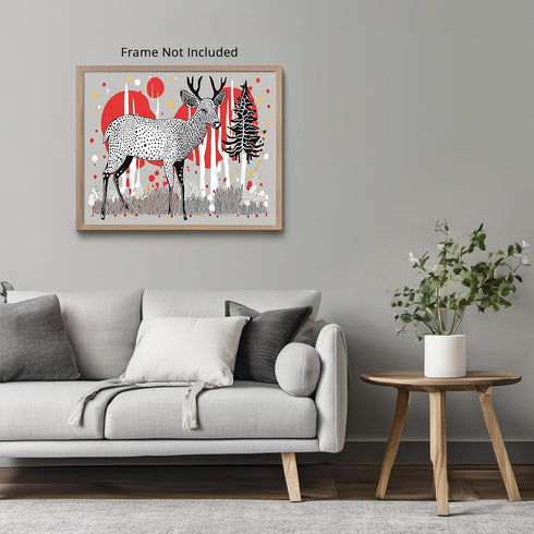Posterizer 1 pcs- maximalist deer print with abstract elements-Art for Animal Lovers-Abstract & Modern Art- Living Room Bedroom Decor- unframed wa...