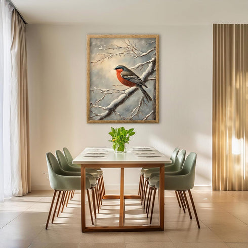 Posterizer 1 pcs-little bird in snowy winter scene-oil painting style -8-Art for Animal Lovers-Landscape & Nature Art-Decor for Home & Office- unf...