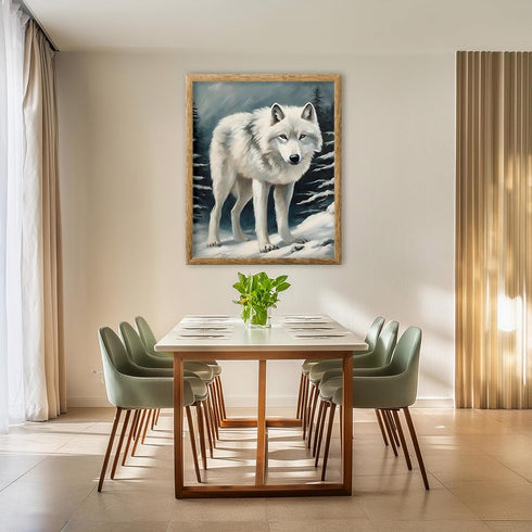 Posterizer 1 pcs-white arctic wolf in snowy nature-oil painting style -2-Art for Animal Lovers-Landscape & Nature Art-Decor for Home & Office- unf...