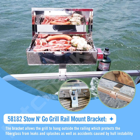 58182 Stow N' Go Grill Rail Mount Bracket For Any Kuuma Stow N' Go Bbq Grill, Fits Rv Boat Camping In/Outboard Can Be Used On 7/8" - 1-1/4" Round ...