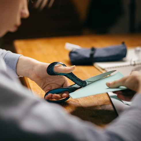 Fiskars 8" Left-Handed Softgrip Teen Scissors for Ages 15+ - Scissors for School or Crafting - Back to School Supplies - Blue Speckled...