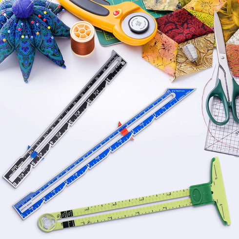 3 Pieces Sliding Gauge Measuring Sewing Tool Set Measuring Sewing Gauge 5-in-1 T-Shaped Sliding Gauge Ruler Fabric Quilting Ruler for Beginner Kni...