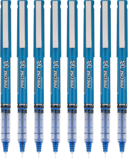Pilot, Precise V5, Capped Liquid Ink Rolling Ball Pens, Extra Fine Point 0.5 mm, Blue, Pack of 8...