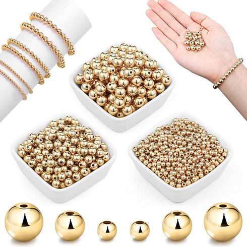 WILLBOND 1200 Pieces Round Beads for Jewelry Making Spacer Smooth Ball Beaded Seamless Loose Ball Embellishments with Holes for Stackable Bracelet...