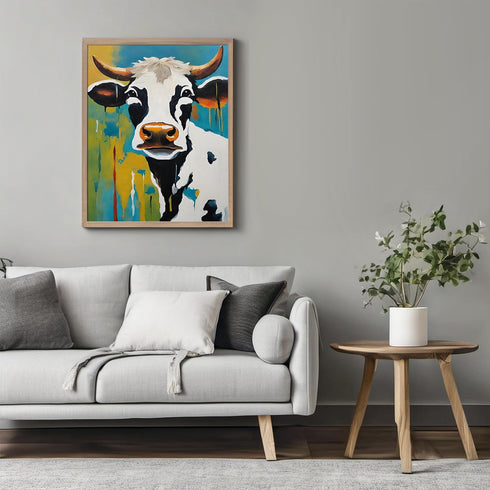 Posterizer 1 pcs- black and white cow with oil painting style background-Art for Animal Lovers-Abstract & Modern Art- Decor for Home & Office- unf...